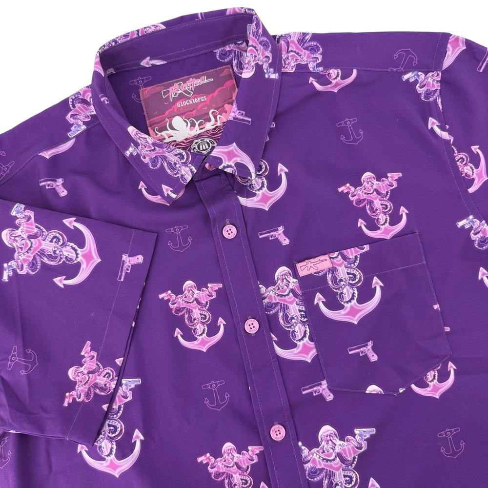 Retro Rifle Glocktopus Mens Medium Purple Pink Octopus Anchor Button Down Shirt